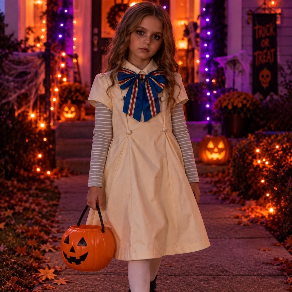 M3GAN Girls Costume Dress Kids 10-12 Halloween Cosplay Horror Movie Beige Megan